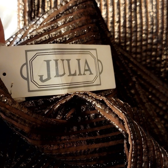 Vintage 70s Julia Womens M Brown Gold Taffeta Ribbed Dolman Sleeeve Disco Dress - Picture 14 of 14